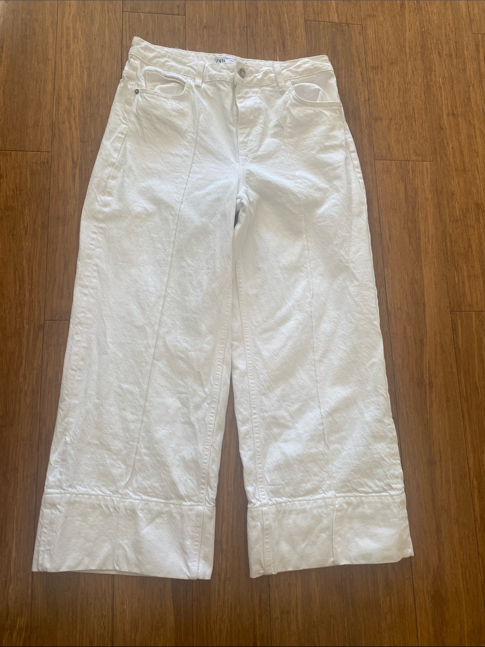 Zara White Cropped Wide-Leg Jeans- size 6